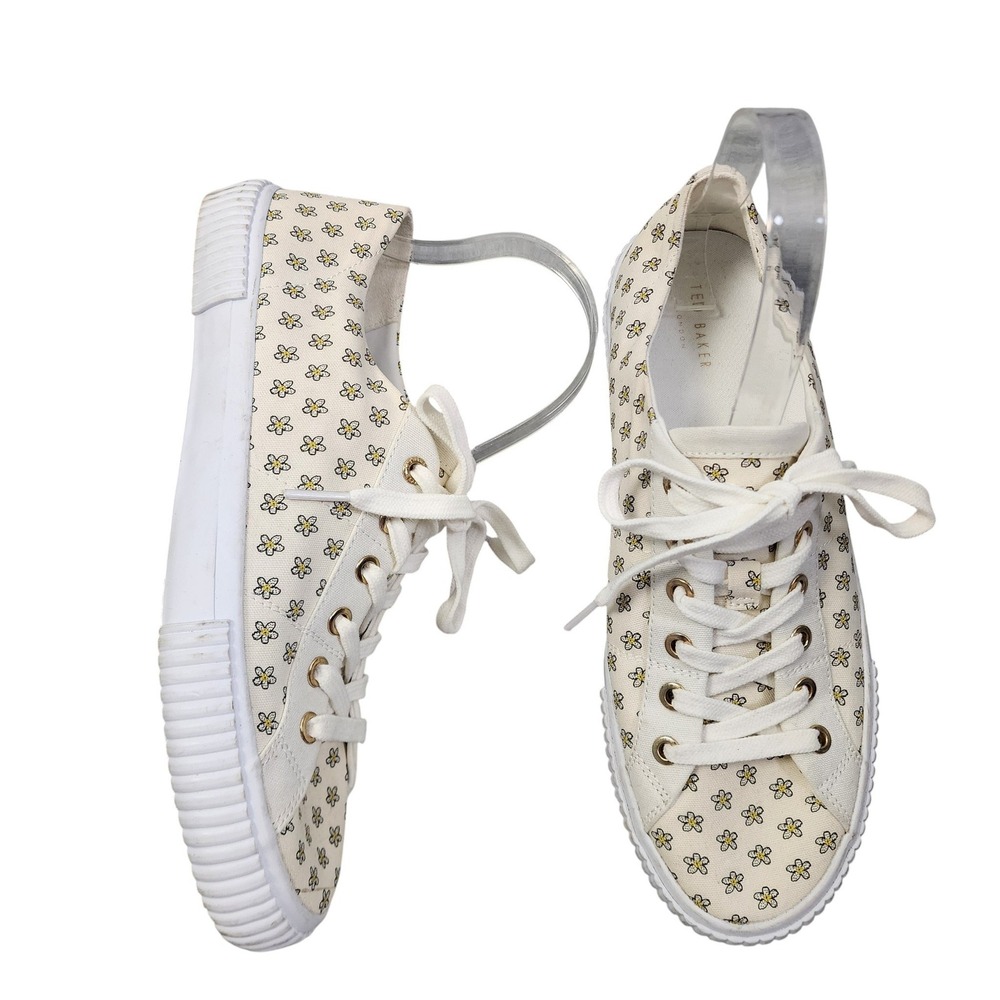 Ted Baker London Womens Kimia Metropolis Daisy Sneaker Size US 10.5 White Yellow